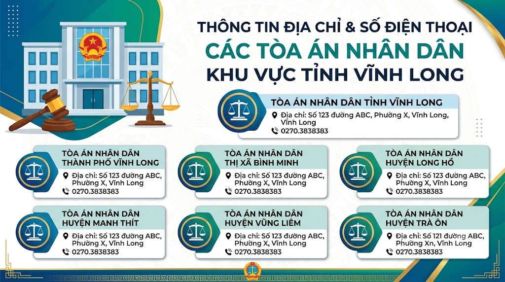 Địa chỉ và số điện thoại các Tòa án nhân dân khu vực tỉnh Vĩnh Long